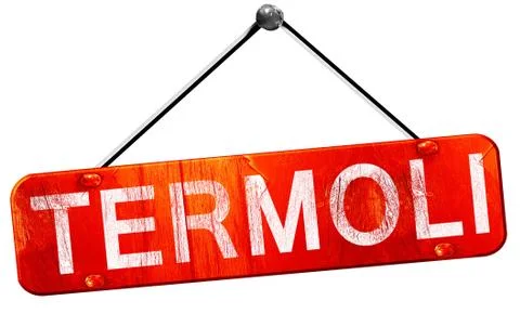 Termoli, 3D rendering, a red hanging sign Stock Illustration