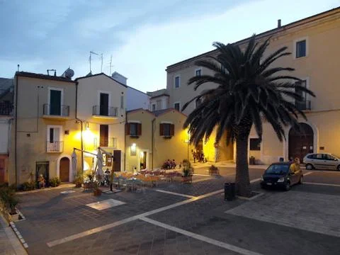 Termoli: square in the night with tree 库存照片