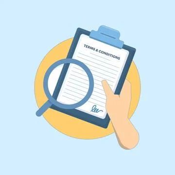 Terms and Conditions Concept. Document with Magnifying Glass. Stock Illustration