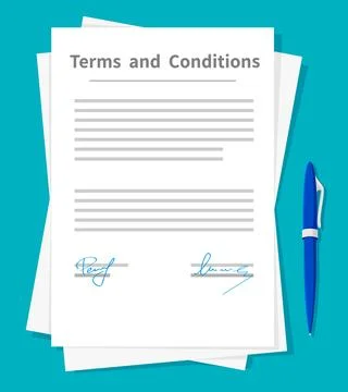 Terms and conditions document papers and pen Stock Illustration