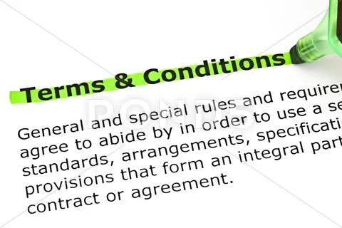 Terms and conditions highlighted in green Stock Photos
