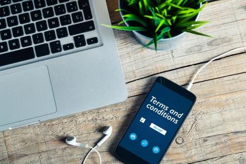 Terms and conditions on line document in a mobile phone. Business concept. Foto stock