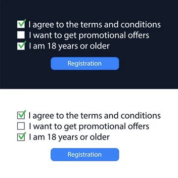 Terms and conditions when registering on the website. HTML template element Stock Illustration