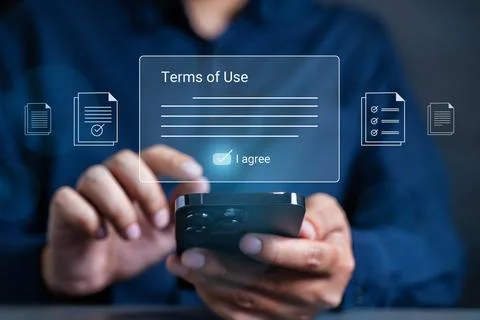Terms of use. Terms of use with approve with right symbol. i agree with terms of Stock Photos