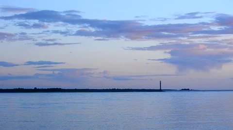 Tern flying at sunset on background of colorful clouds and water Stock Footage 50076362