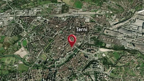 Terni City Map Zoom (Italy) from Space to Earth Stock Footage 239584853