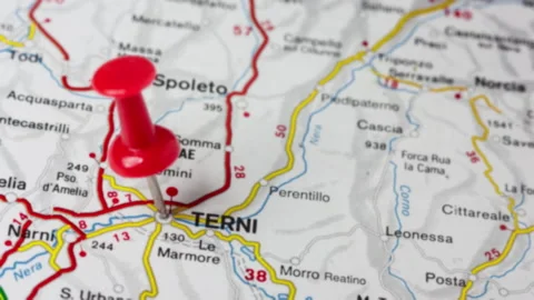 Terni pinned on a map of Italy Video stock 177450142