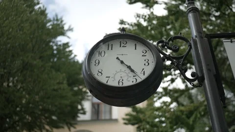 Ternopil old black clock in the sity Stock Footage 106813541