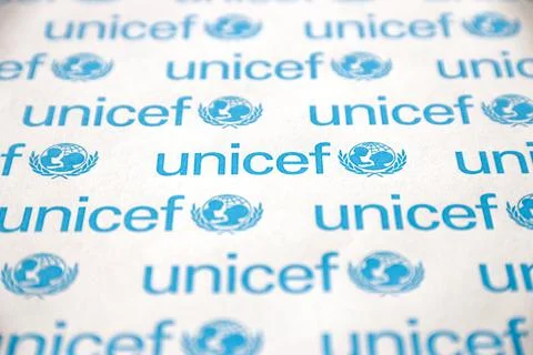 TERNOPIL, UKRAINE - MAY 2, 2022: Unicef logo on paper. Unicef is a United Nat Stock Photos