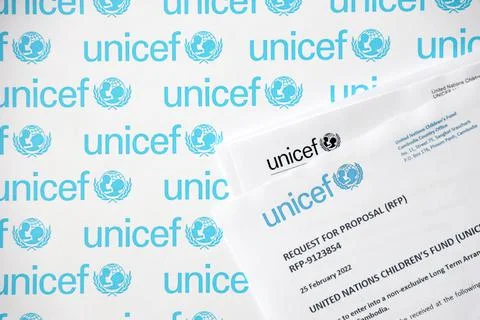 TERNOPIL, UKRAINE - MAY 2, 2022: Request for proposal for services from UNICE Stock Photos