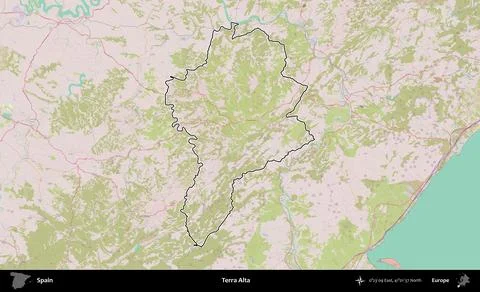 Terra Alta outlined, Spain. Topographic Standard Stock Illustration