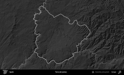 Terra de Lemos outlined, Spain. Grayscale Иллюстрация