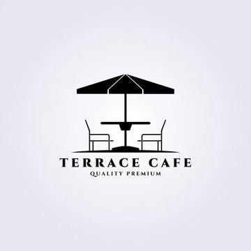 Terrace cafe logo vector line art vintage illustration design, icon symbol ca Stock Illustration