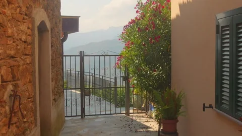 Terrace with mountain view in medieval Perinaldo Italy Vidéo 348786859