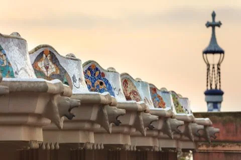 Terrace of Park Guell Stock Photos