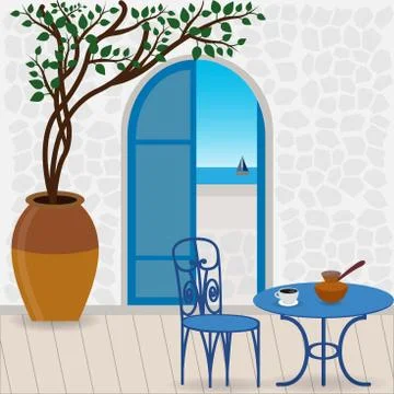 Terrace with sea view Stock Illustration