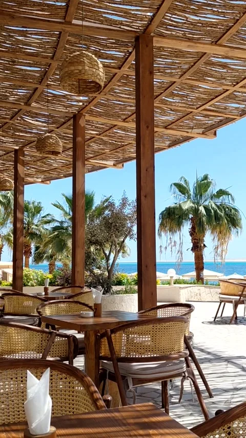The terrace of a seaside cafe Stock Footage 336207914