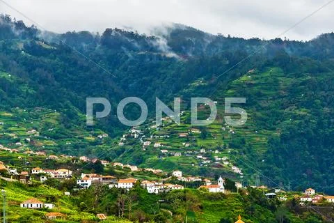 Terraced hills near faial, madeira Stock Photos