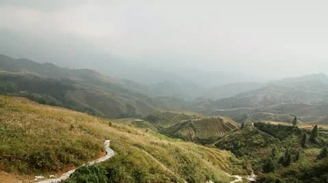 Terraced rice fields in mountains Stock Footage 12694060