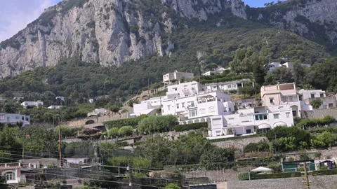 Terraced White Homes on Steep Hillside in Capri Italy Stock Footage 345319818