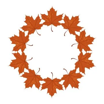 Terracotta maple leaves circular frame on white background Stock Illustration