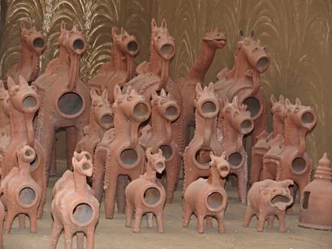 Terracotta objects displayed in a museum Stock Photos