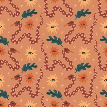Terracotta snakes boho seamless pattern vector イラスト素材