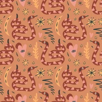 Terracotta snakes boho seamless pattern vector Stock Illustration