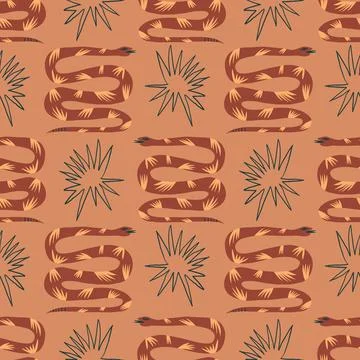 Terracotta snakes boho seamless pattern vector Stock Illustration