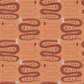 Terracotta snakes boho seamless pattern vector Stock Illustration