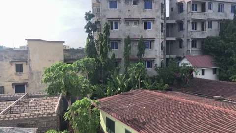 Terracotta Tiled Rooftops With Trees in Breeze Apartments in Background Kenya Stock Footage 231422150