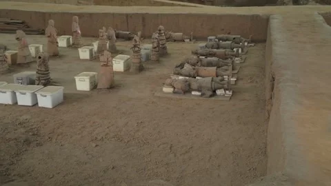 Terracotta Warriors Data Collection Area at Archaeological Site in Xi'an, China Stock Footage 334961734