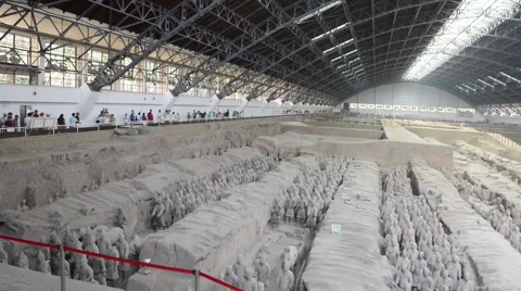 Terracotta Warriors, pit 1, half view Stock Footage 40669147