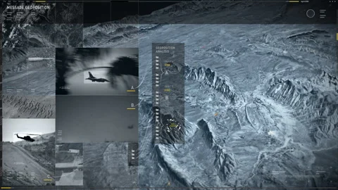 Terrain Data Analysis Software has found the Position of Enemy Helicopter Base Stock Footage 270213132