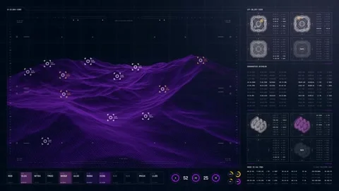 Terrain map And Futuristic User Interface Hud Gui Video Stock Footage 289067656