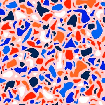 Terrazzo seamless pattern design in bright colors. Natural stone, granite, glass Stock Illustration