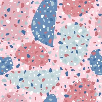 Terrazzo seamless pattern design. Marble wallpaper on pink background. Stock Illustration