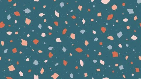 Terrazzo seamless pattern. Repeating floor texture. Green mosaic background Stock Illustration