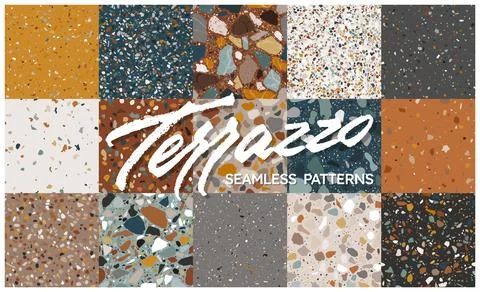 Terrazzo seamless patterns. Abstract background natural stone texture Stock Illustration