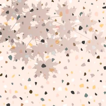 Terrazzo tile flooring plus a gray shadow layer of natural maple leaves Stock Illustration
