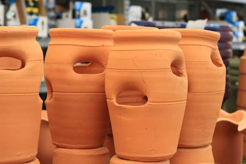 Terrecota pots stack up Stock Photos