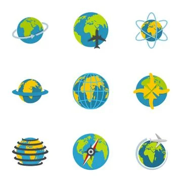 Terrestrial globe icons set, flat style Stock Illustration