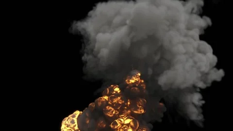 A terrible flame from the explosion, mixed with smoke, swirls on a black Stock-Footage 169619914