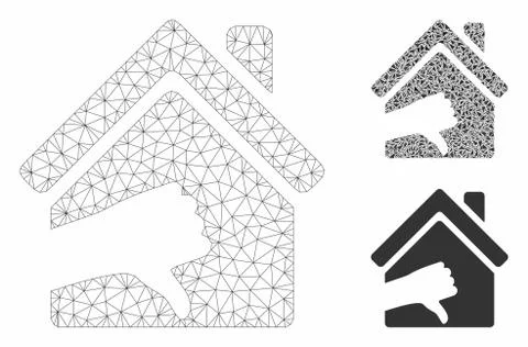 Terrible House Vector Mesh 2D Model and Triangle Mosaic Icon Stock Illustration