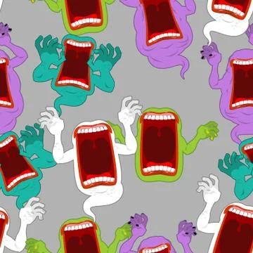 Terrible howling wraith background. Ghost seamless pattern. Monster scares or Stock Illustration