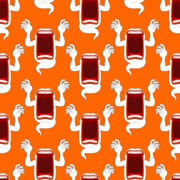 Terrible howling wraith background. Ghost seamless pattern. Monster scares or Stock Illustration