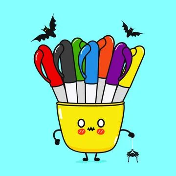 Terrible Multi-colored pens character. Vector hand drawn cartoon kawaii cha.. イラスト素材
