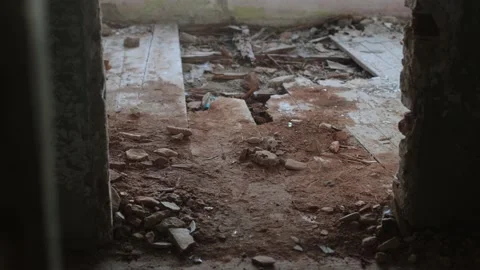 Terrible premises and ruins, a consequence of the war in Ukraine Stock Footage 219330039