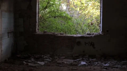 Terrible premises and ruins, a consequence of the war in Ukraine Stock Footage 219330084