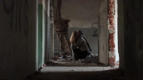 Terrible premises and ruins, a consequence of the war in Ukraine Stock Footage 219330097